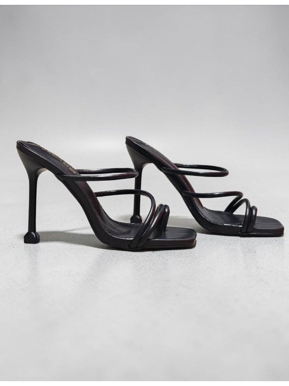 Strappy Black High Heel Sandals With Square Toe & Stiletto Design Bella Marie